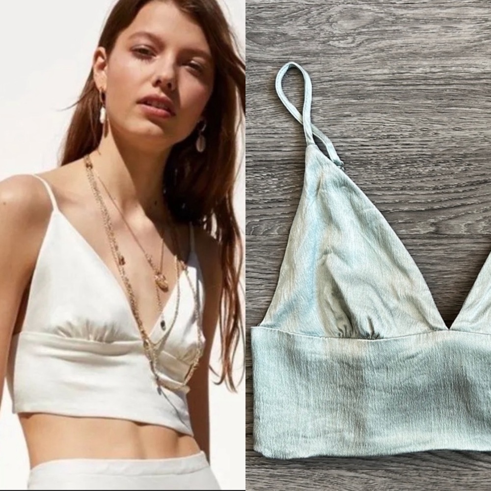 ZARA Sage Green Satin Crop Top